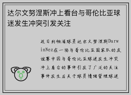 达尔文努涅斯冲上看台与哥伦比亚球迷发生冲突引发关注 达尔文努涅斯冲上看台与哥伦比亚球迷发生冲突引发关注
